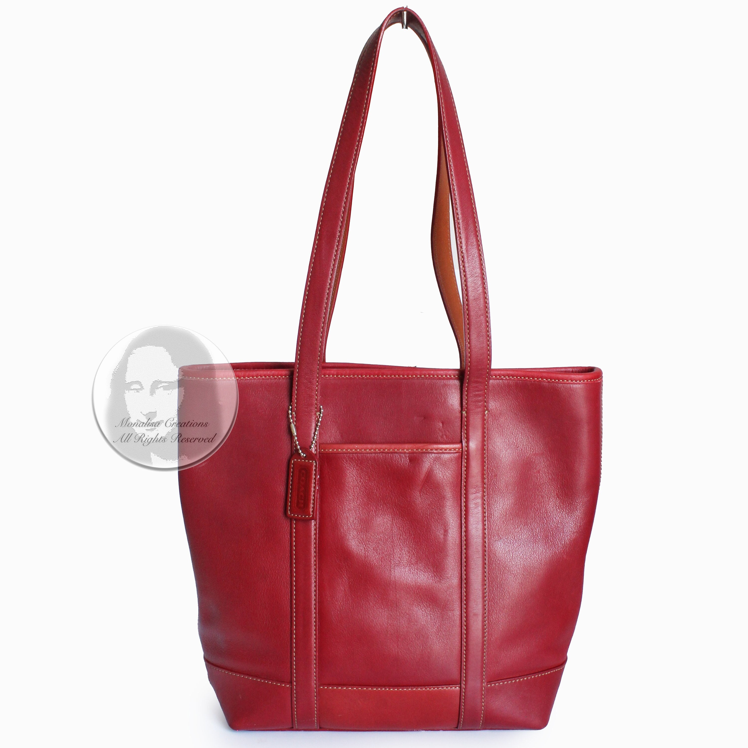 Vintage Coach Gallery Shoulder Tote Bag #5187 Red Leather Tan 