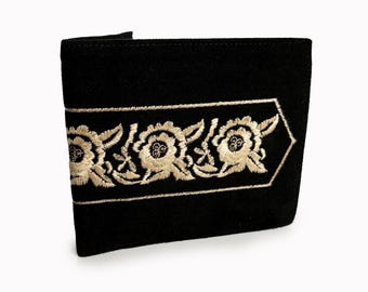 Vintage Norma Kamali Wallet Bifold Black Velvet Baroque Embroidery 1990s