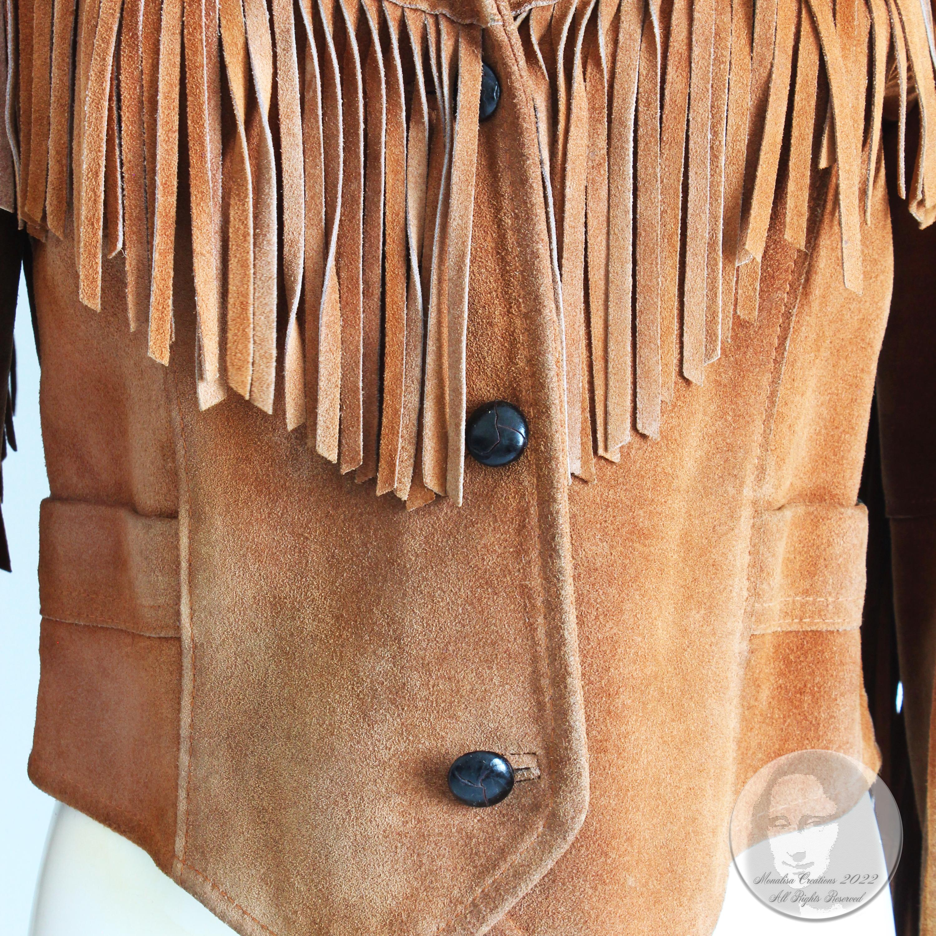 Vintage Fringe Jacket Cropped Distressed Suede Leather Ms