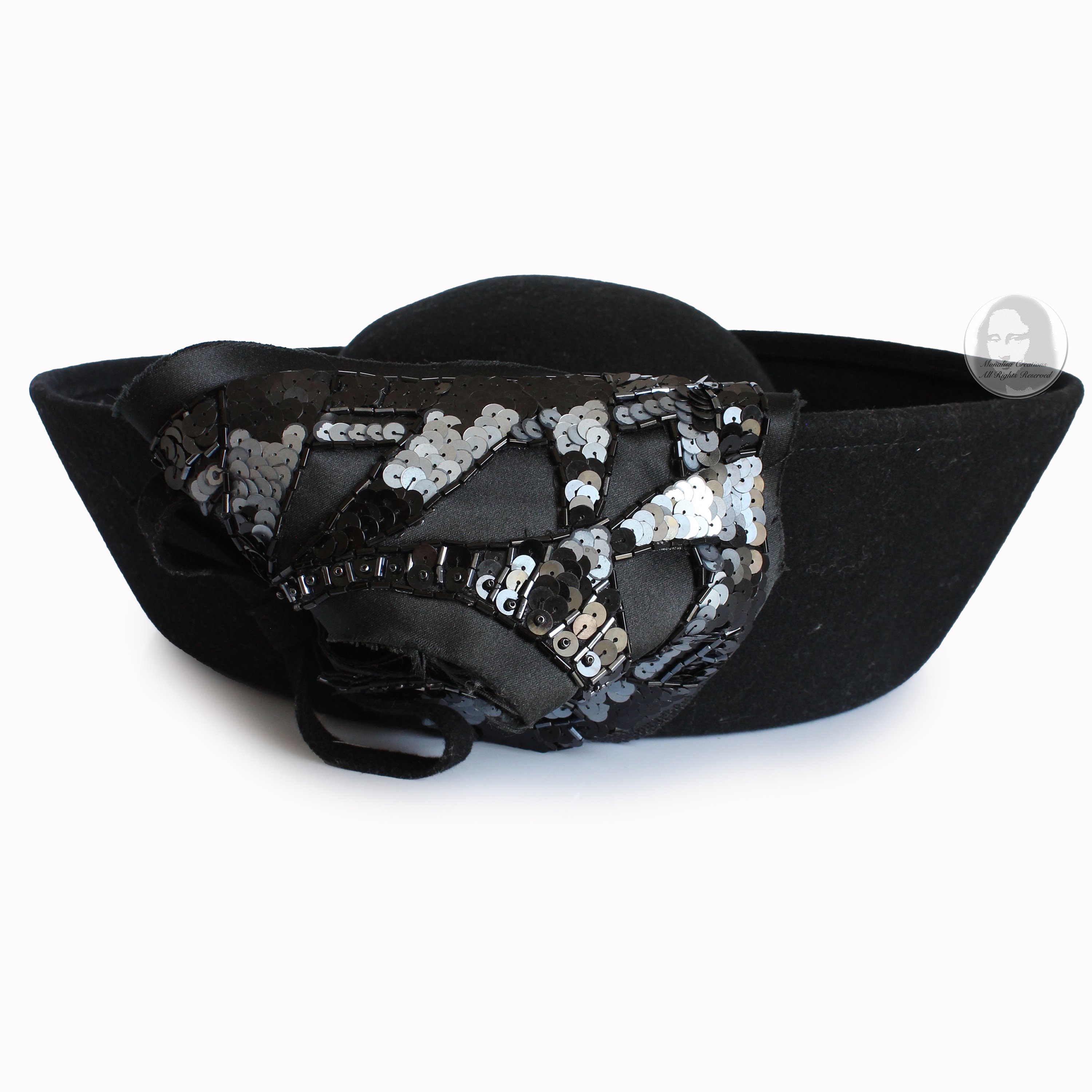 Mr. John Hat Breton Black Wool Felt Embellished Sequins Bow  display picture 2