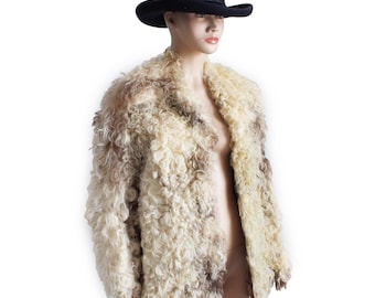 Donald Brooks Jacket Shaggy Mongolian Lamb Fur Suede Leather Vintage 70s Rare Boho Chic