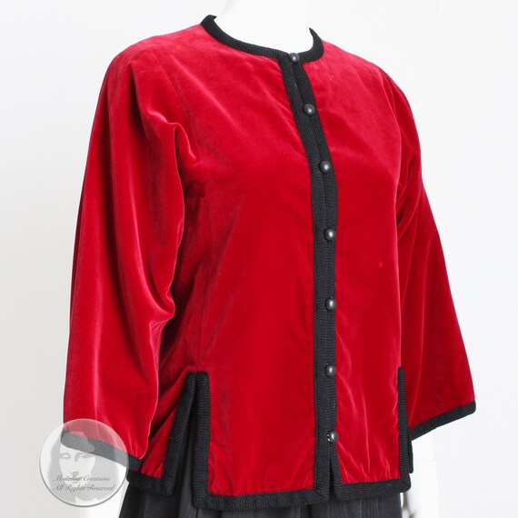 Yves Saint Laurent Jacket Red Velvet Black Trim B… - image 2