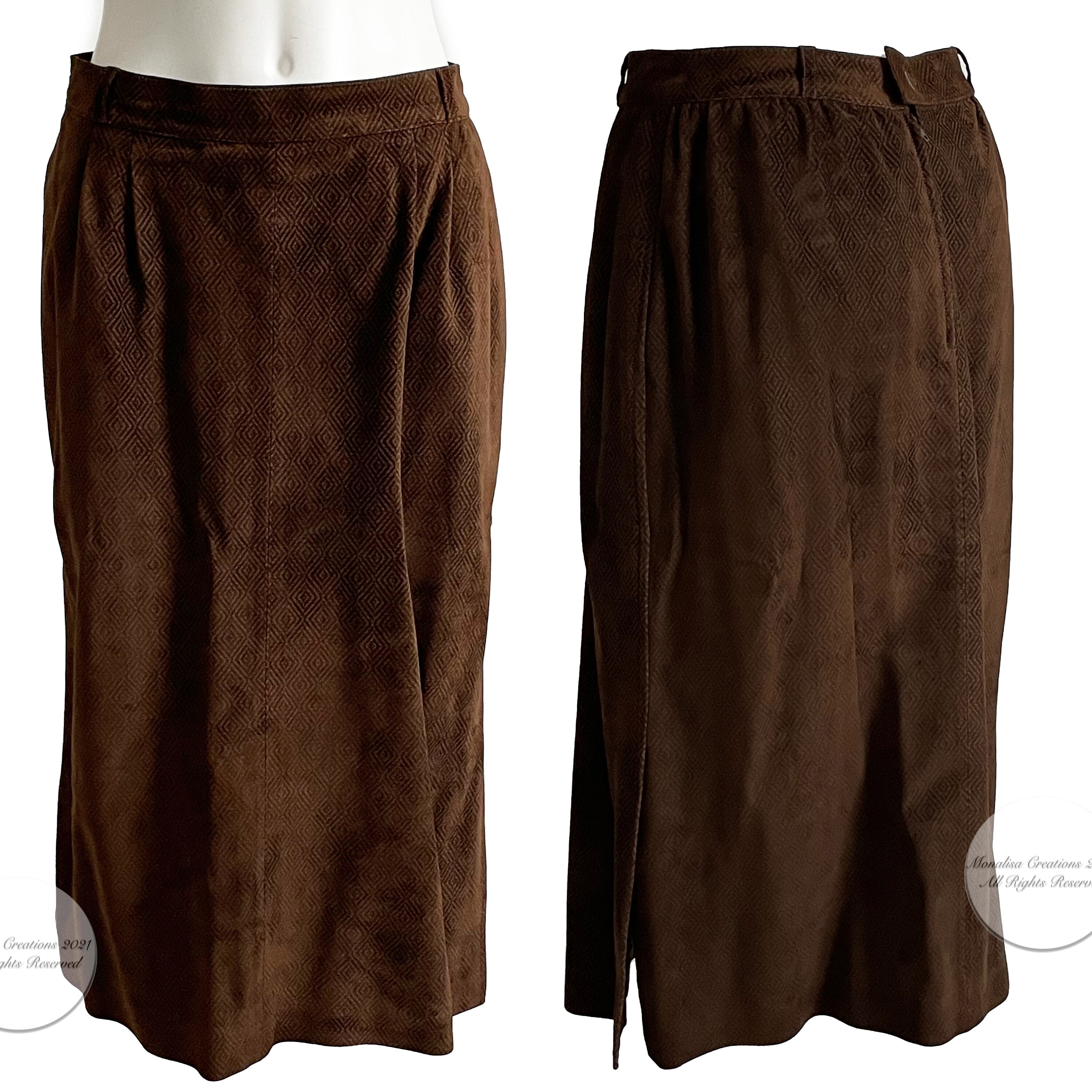 Gucci Suede Coat & Skirt 2pc Set Brown Mocha Suede Leather