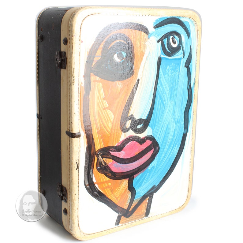 Vintage Peter Keil Painted Suitcase Rolling Stones Berlin Tour '77 Wild Man of Berlin Rare Art image 2