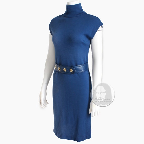 Bonnie Cashin Dress Knit Turtle Neck with Blue Le… - image 4