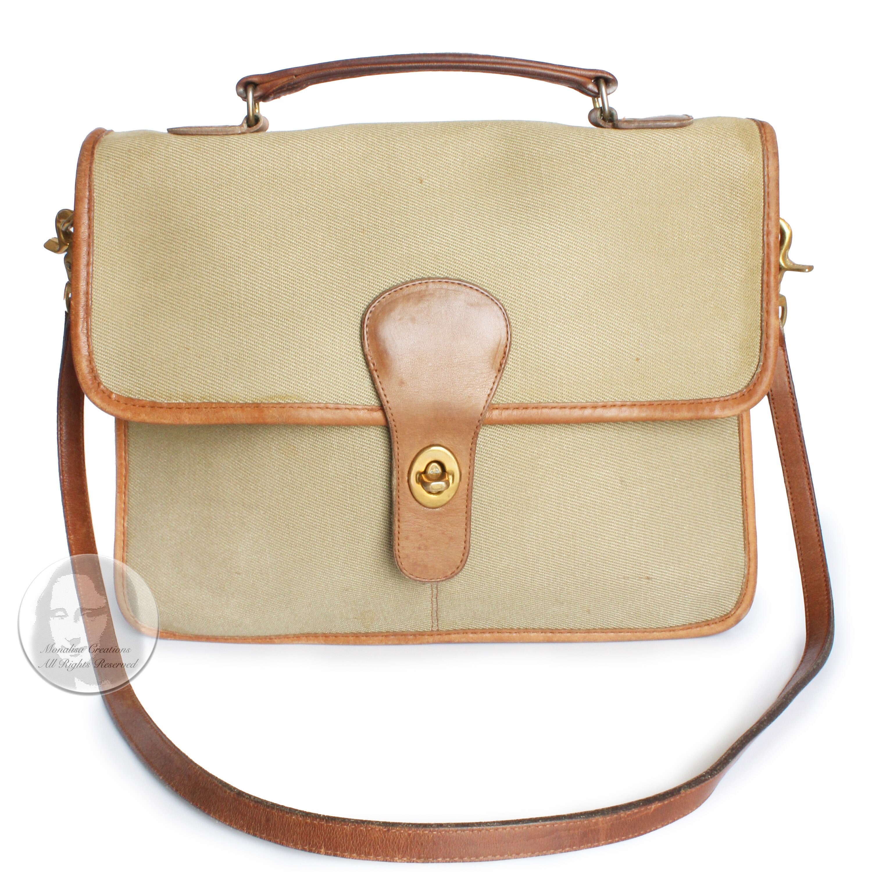 Vintage Coach School Bag Messenger NYC Khaki Twill & Leather Vintage Coach School Bag Messenger NYC Khaki Twill & Leather