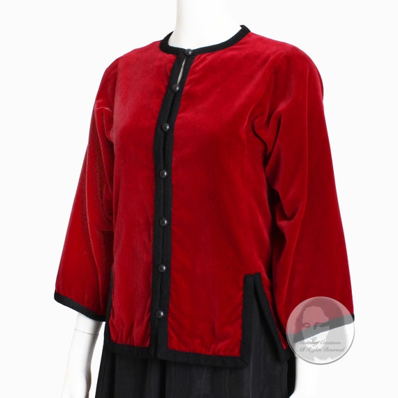 Yves Saint Laurent Jacket Red Velvet Black Trim B… - image 3