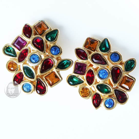 Vintage Yves Saint Laurent Earrings Multicolor Gl… - image 2