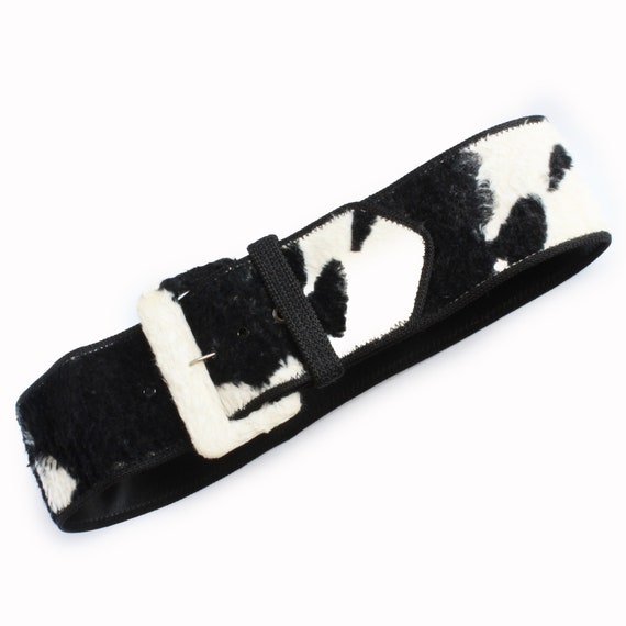 Norma Kamali OMO Wide Belt Cow Print Faux Fur Vin… - image 1