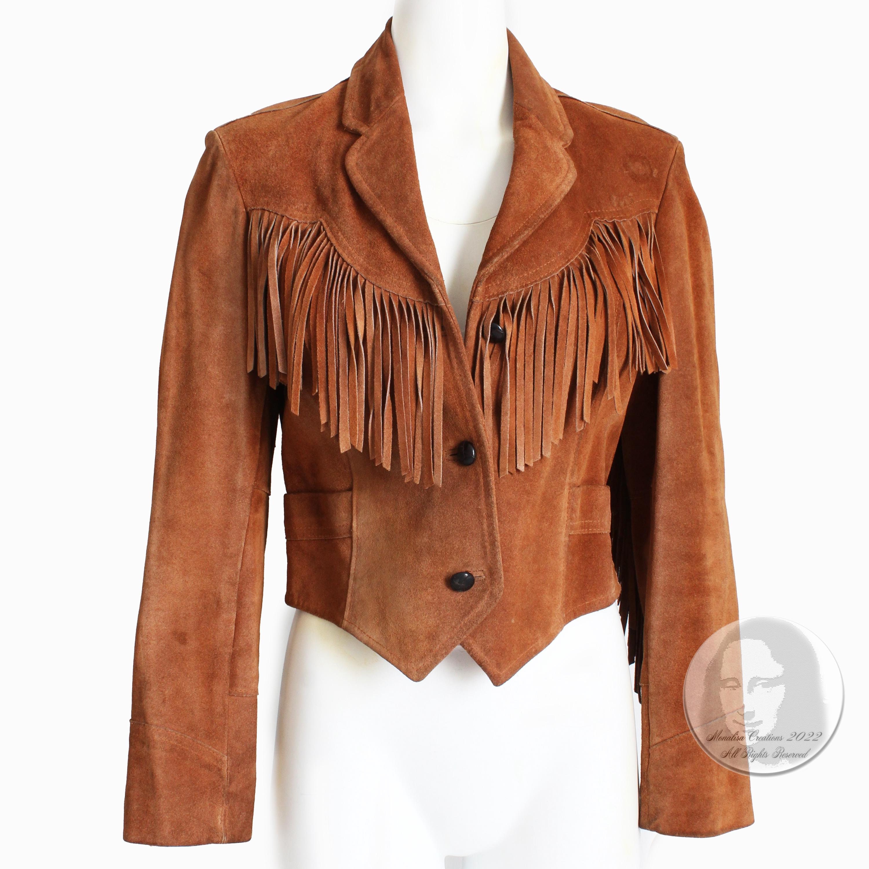Vintage Fringe Jacket Cropped Distressed Suede Leather Ms Vintage Fringe Jacket Cropped Distressed Suede Leather Ms