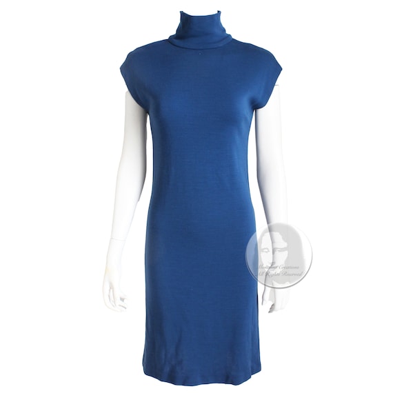 Bonnie Cashin Dress Knit Turtle Neck with Blue Le… - image 5