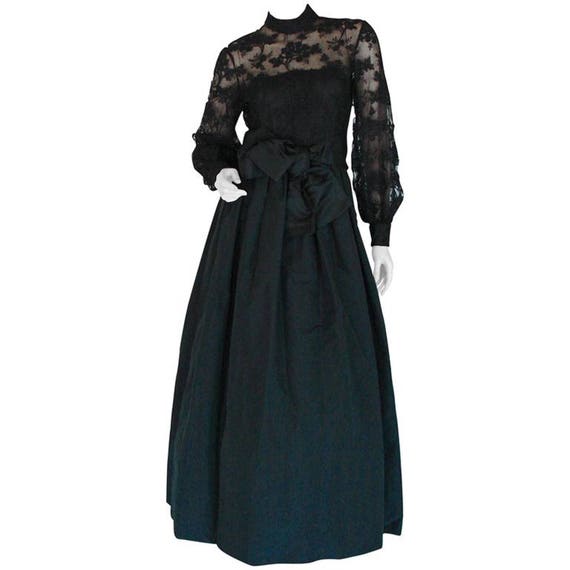 Rare Ronald Amey Evening Gown Black Lace and Silk… - image 1