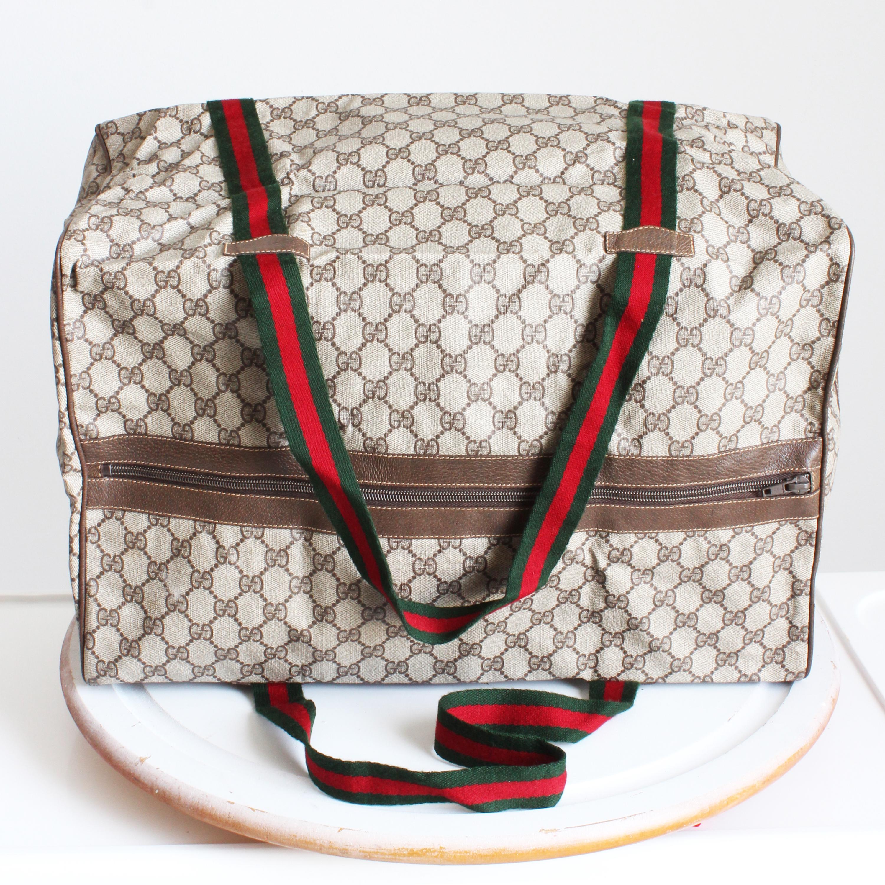 Gucci Duffle Bag GG Logo Canvas Brown Leather Trim Folding Travel Bag Carry On Vintage 1980s HTF Etsy