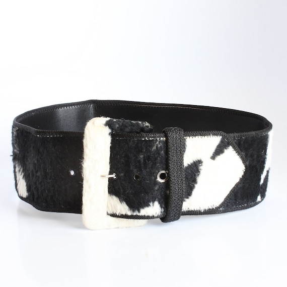 Norma Kamali OMO Wide Belt Cow Print Faux Fur Vin… - image 3