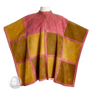 Bonnie Cashin for Sills Poncho Cape Pink Suede Multicolor Patchwork Vintage 1970s Rare S/M image 4