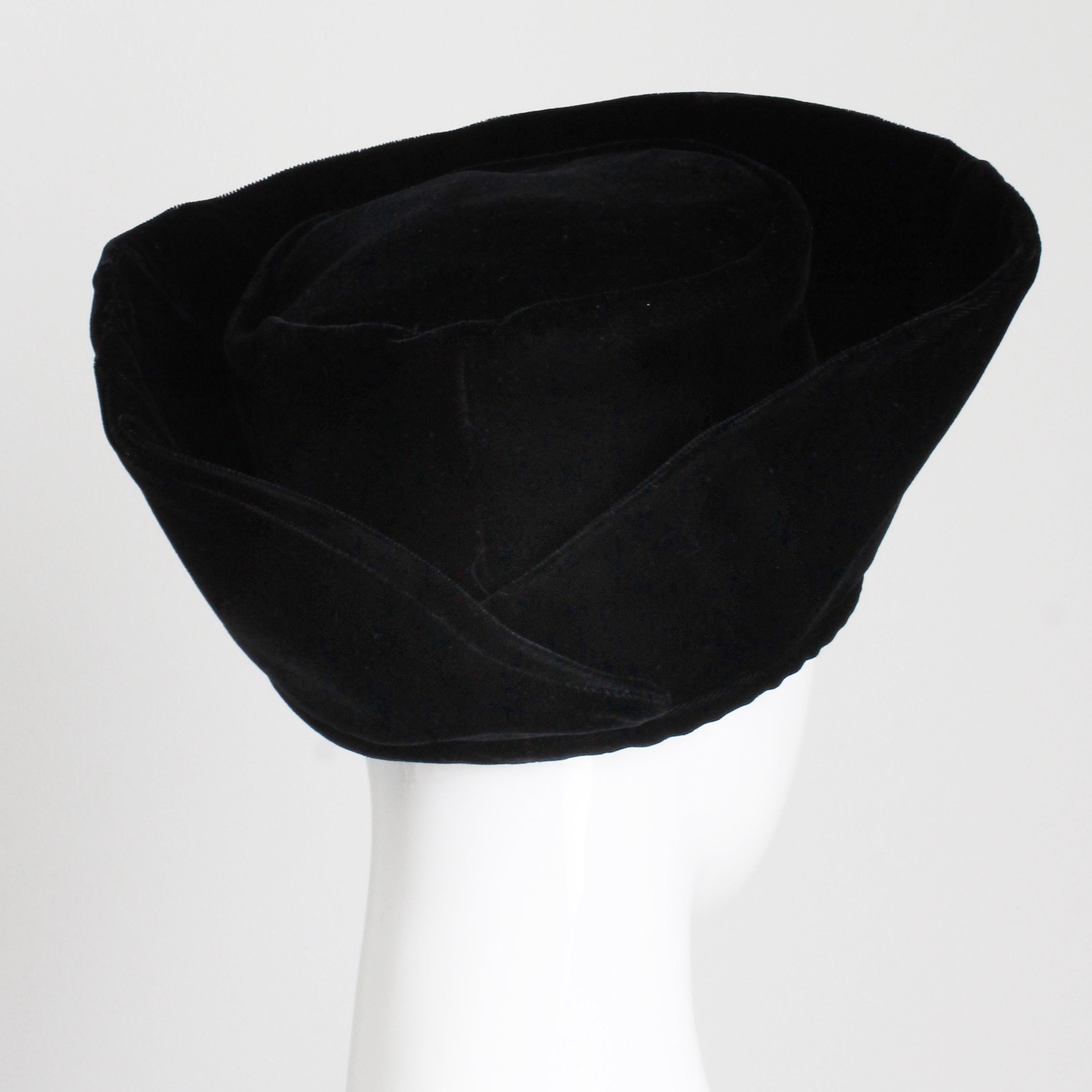Vintage Norma Kamali Black Velvet Cossack Hat, High Brim  display picture 1