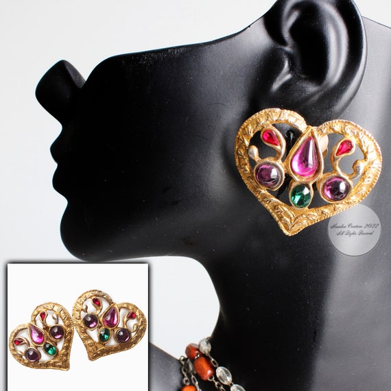 Christian Lacroix Earrings Large Statement Heart … - image 2