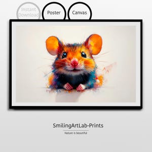 Bunte Maus Malerei: Poster oder Leinwand - Kunst für Kinderzimmer - Lebendiges Maus Bild - Geschenk für Kinder - Süßes Tier Dekor