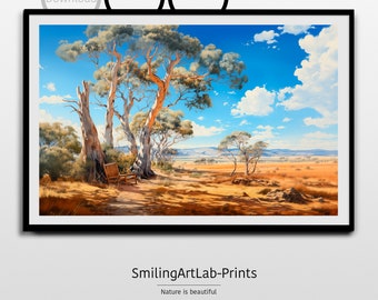 Australian Outback Painting as Poster or Canvas - Australian Landscape Image in Oil Painting Style - Eucalyptus Trees - Gum Trees Landscape