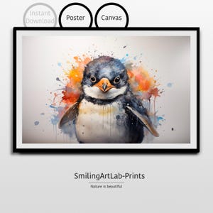 Baby Pinguin Bild im Aquarell Stil: Poster oder Leinwand - Kinderzimmer Deko - Kinderzimmer Deko - Baby Tier Gemälde - Pinguin Baby Gemälde