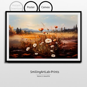 Buntes Wildblumenfeld als Poster oder Leinwand - Buntes Wildblumenfeld - Ölgemälde Stil - Florales Bild - Sonnige Landschaft