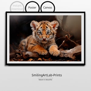 Tiger Baby Bild im Aquarell Stil als Poster oder Leinwand - Tiger Baby - Dekor - Kinderzimmer Dekor - Tiger Malerei - Kinderzimmer Tier -