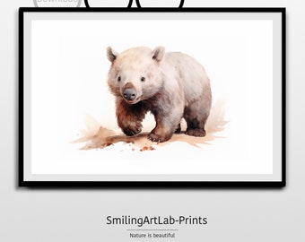 Wombat Painting as Poster or Canvas - Nursery Decor - Watercolor Wombat Baby Animal - Baby Shower Gift - Australian Animal - Kids Room Decor