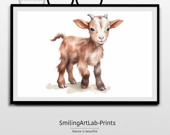 Baby Goat Painting as Poster or Canvas - Cute Animal Decor - Baby Goat Image - Watercolor Nursery Animal - Kids Room Decor - Farmhouse Decor