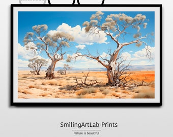 Australian Outback Painting as Poster or Canvas - Australian Landscape Image in Oil Painting Style - Eucalyptus Trees - Gum Trees Landscape