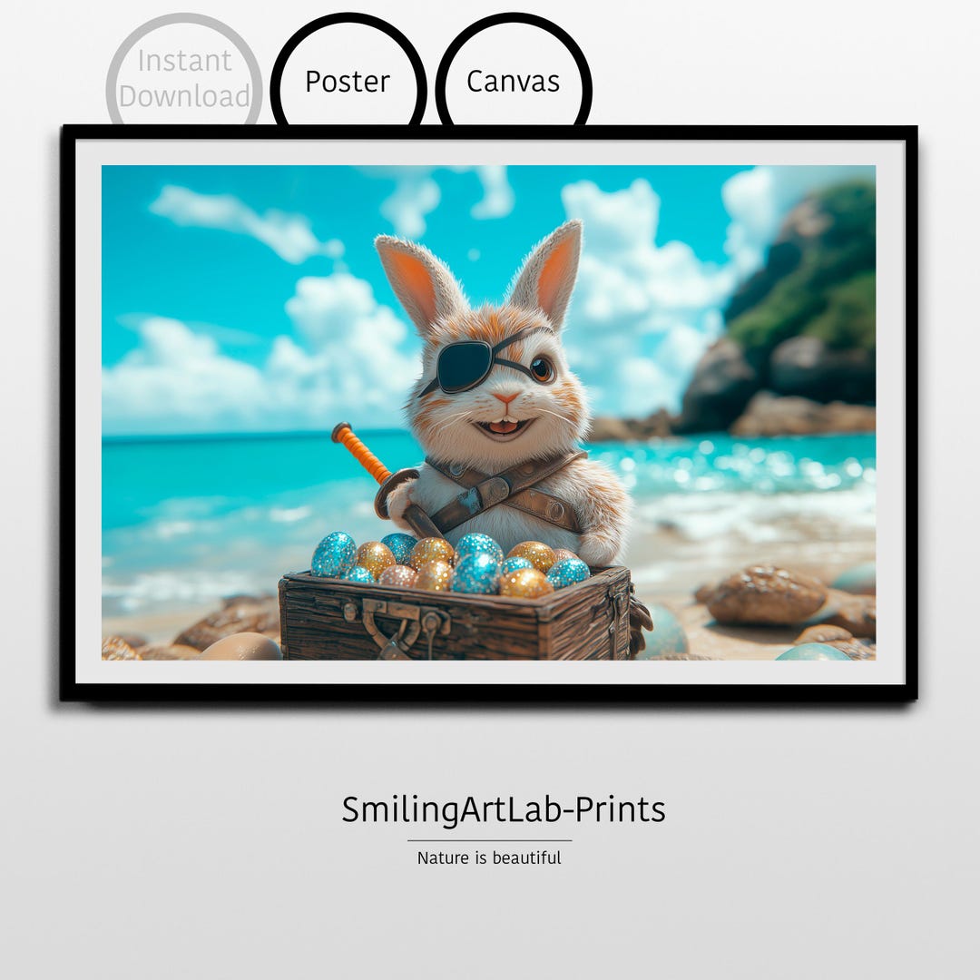 Easter Bunny Pirate as Poster or Canvas - Beach Party Rabbit - Decor ...