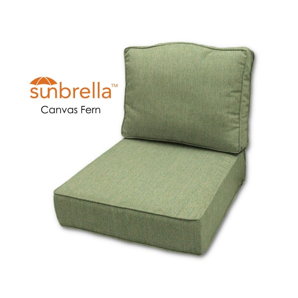 Outdoor cushions for patio chairs. Custom Patio Furniture cushions. Sunbrella cushions. replacement cushions. Sunbrella Canvas Fern