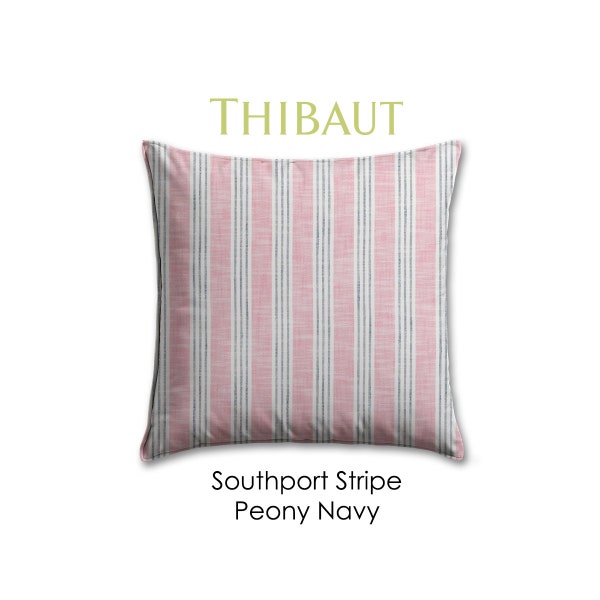 Thibaut Southport Stripe Peony Navy Custom Outdoor Pillows · Designer Outdoor · Patio Pillows · Outdoor Cushions · Patio Cushions