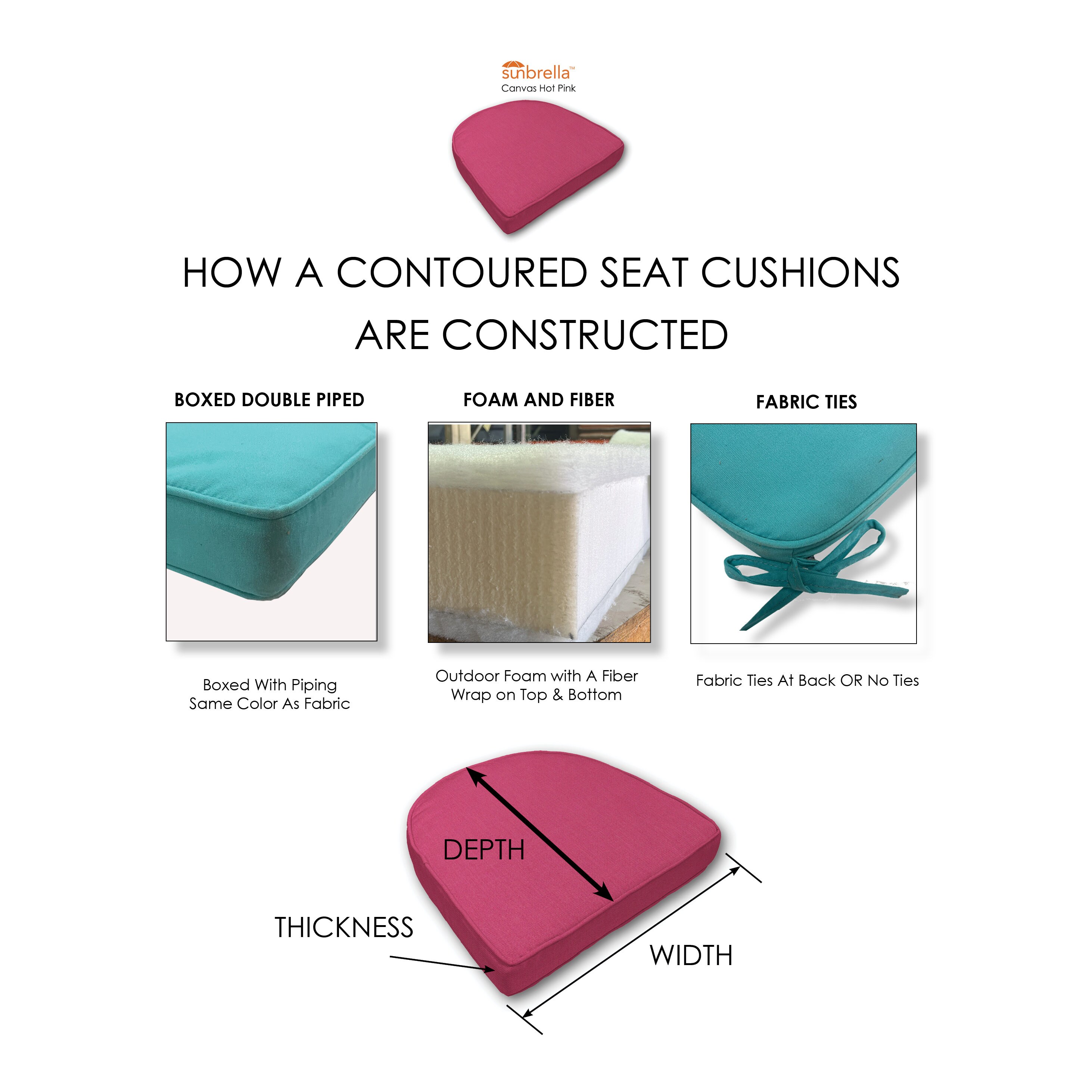 Sunbrella Canvas Hot Pink Contoured Rounded Back Seat Cushion for