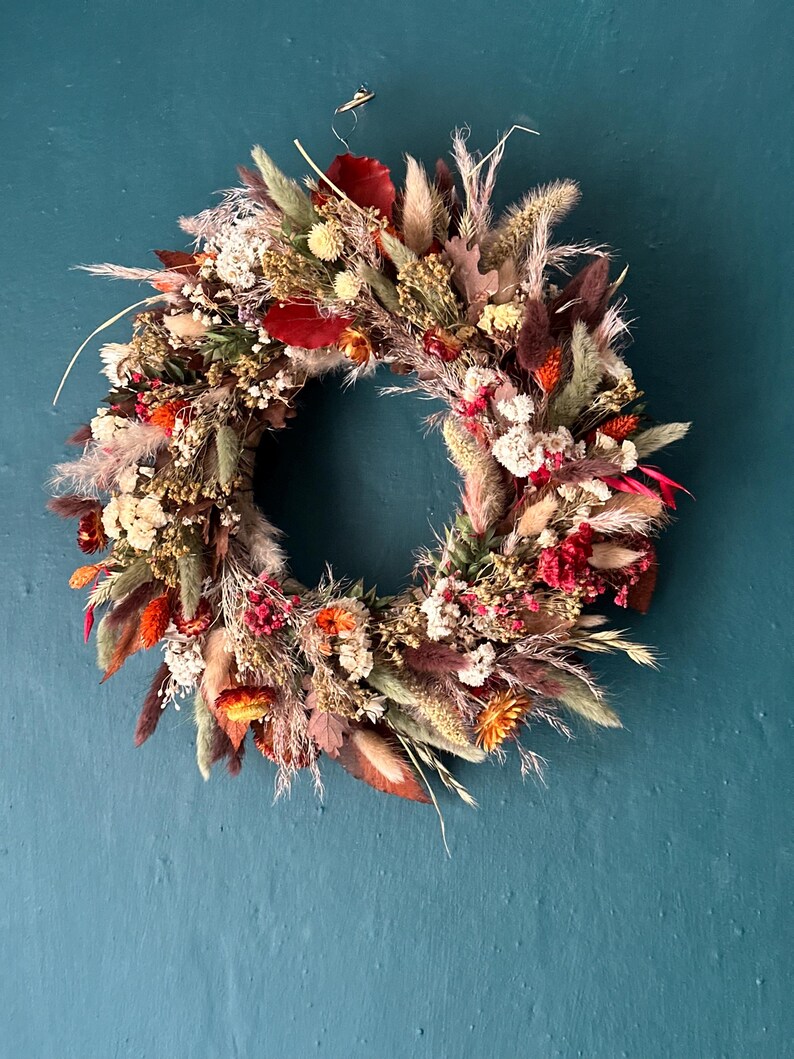 Natural Autumn ,wild, Boho Style Hanging Dried Flower Wreath. Door