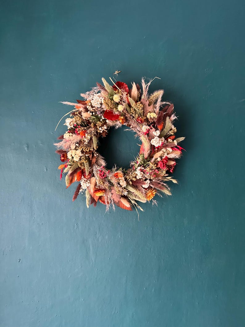 Natural Autumn ,wild, Boho Style Hanging Dried Flower Wreath. Door