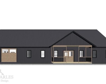 Planta baixa de um Barndominium com 4 quartos e 2 banheiros (Download digital) - The Black Oak