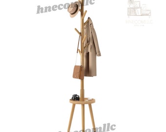 Wooden Coat Rack With Hooks | Standing Coat Rack | Garment Rack | Clothing Rack | Laundry Coat Rack | Adjustable Coat Rack | Jacket Hanger