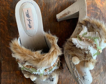 UPCYCLED Bohemian Wood and Leather Clogs