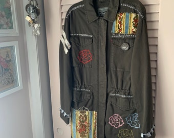 UPCYCLED Embroidered Appliquéd Military Jacket