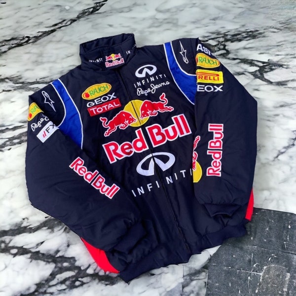 Adult F1 Vintage Racing Jacket - Red Bull Navy Retro Redbull Racing Jacket - Y2K Vintage Racing Fan Gift - F1 Merch