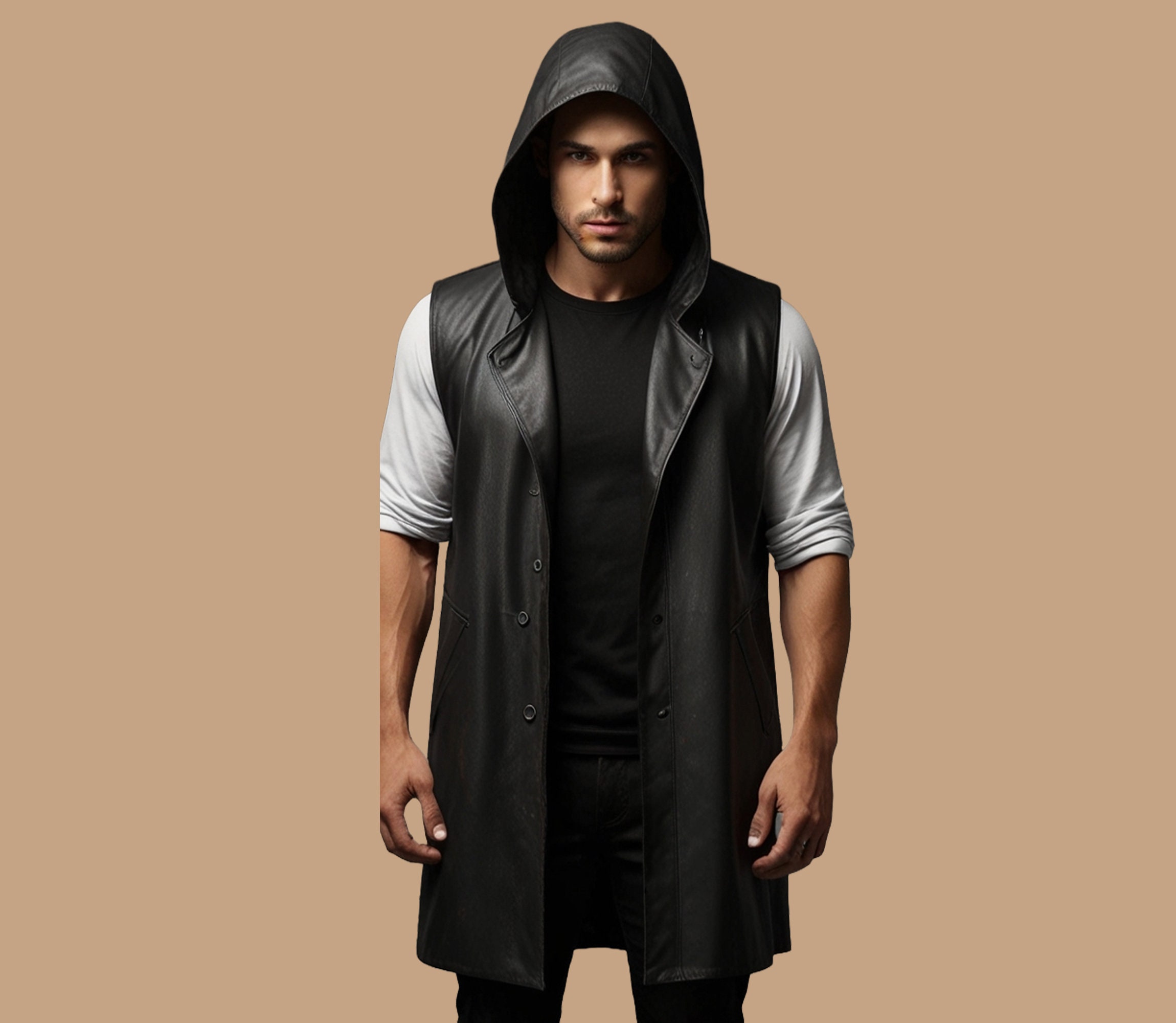 Hooded Leather Vest Etsy