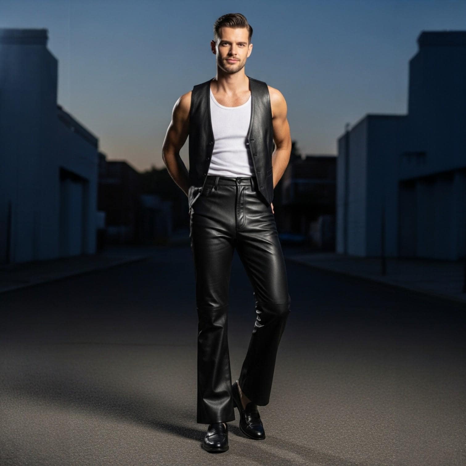 Handmade Genuine Leather Vest and Pants Set Modern Streetwear