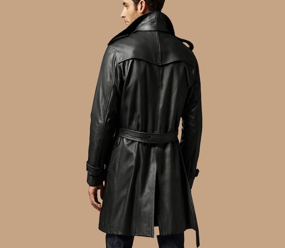 Leather Jacket Trench Coat Male Mens Black Leather Trench Coat
