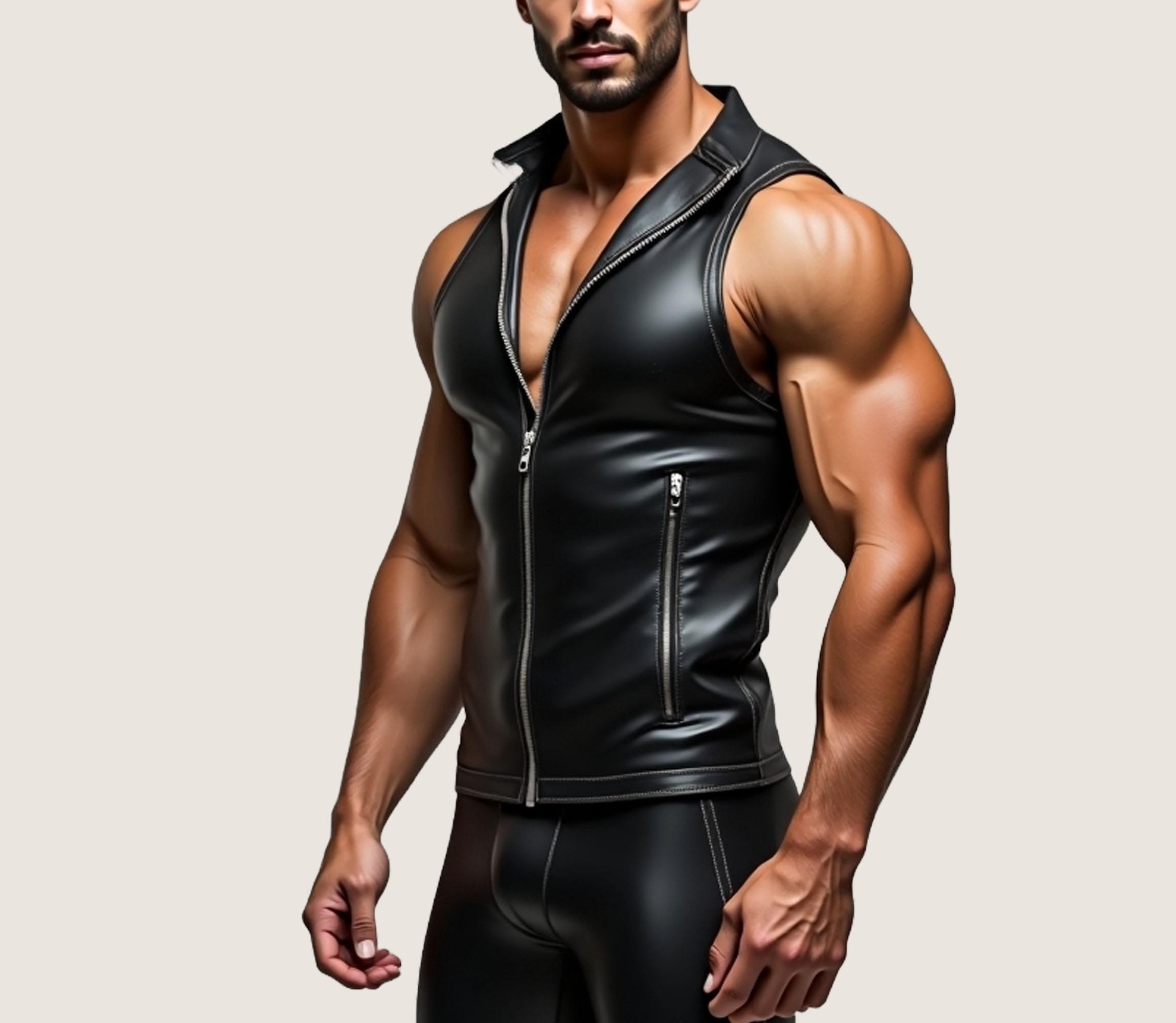 Mens Black Sheep Leather Biker Vest - Zipper Bar Vest - Etsy