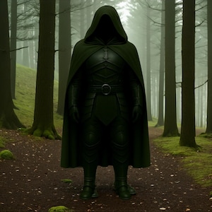 Dark Green Leather Cape Armor: Hooded Medieval Ranger Cosplay Outfit