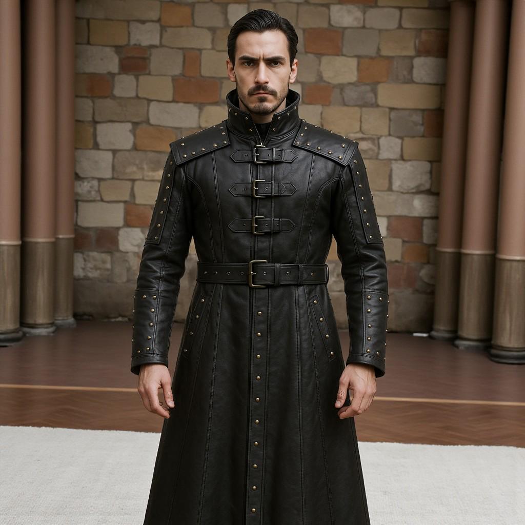 ジャケット・アウター MEN'S MELROSE Mods long coat Black Gothic Leather Trench Coat for Men | Medieval Vampire Hunter
