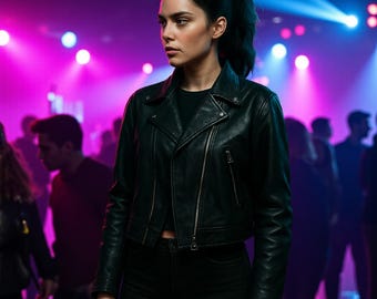 Women’s Genuine Leather Loose-Fit Jacket | Cropped Modern Biker Style | Custom Handmade Coat