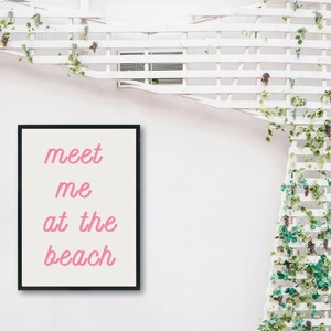 Meet Me at the Beach Wall Art Print, Trendy Pink Wall Art, Minimalist Art, Beach Decor, House Decor, Dorm Room Decor