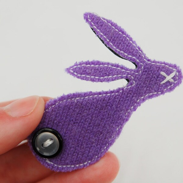 Purple recycled wool bunny brooch