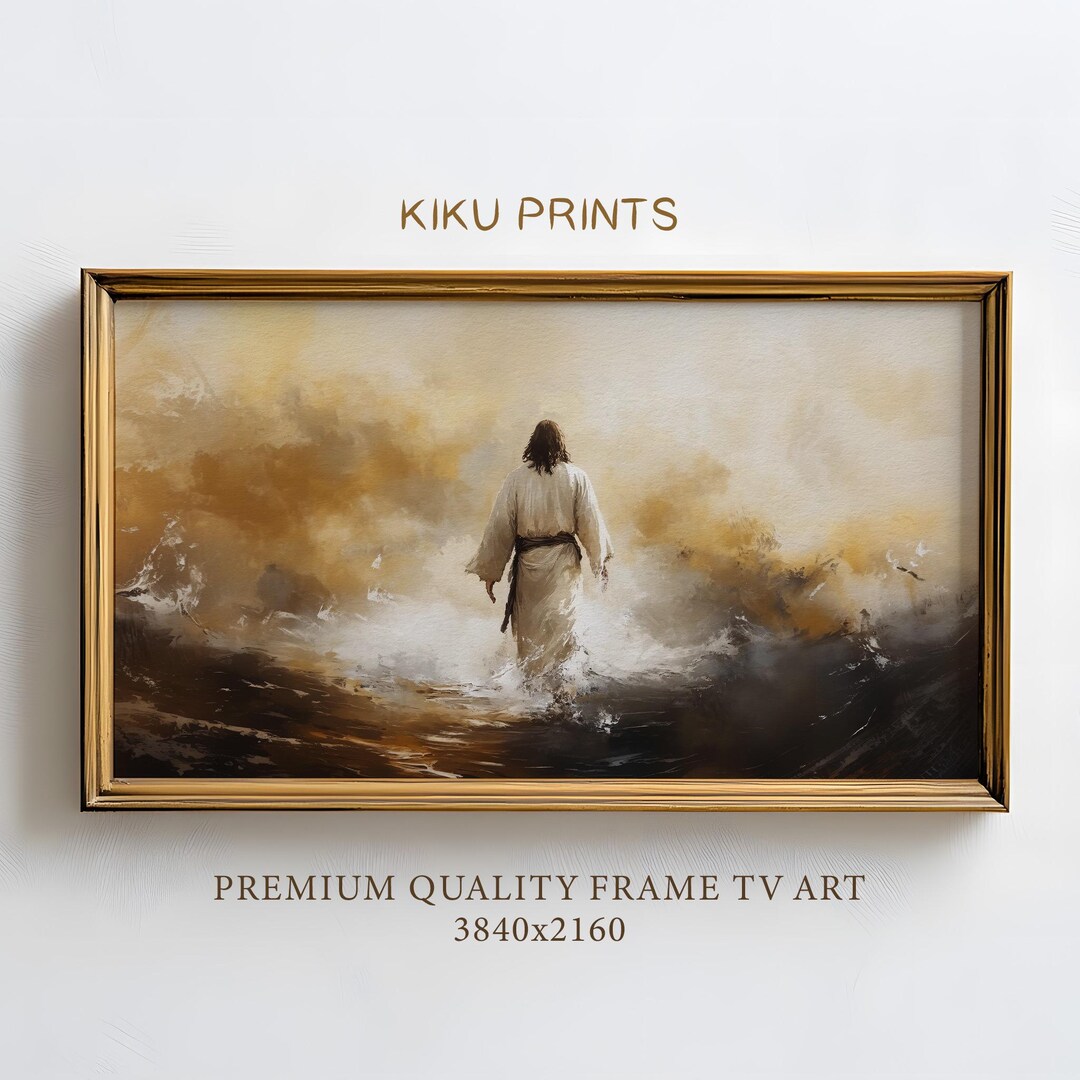 Jesus Walking on Water Frame TV Art, Neutral Christian Easter Frame TV ...